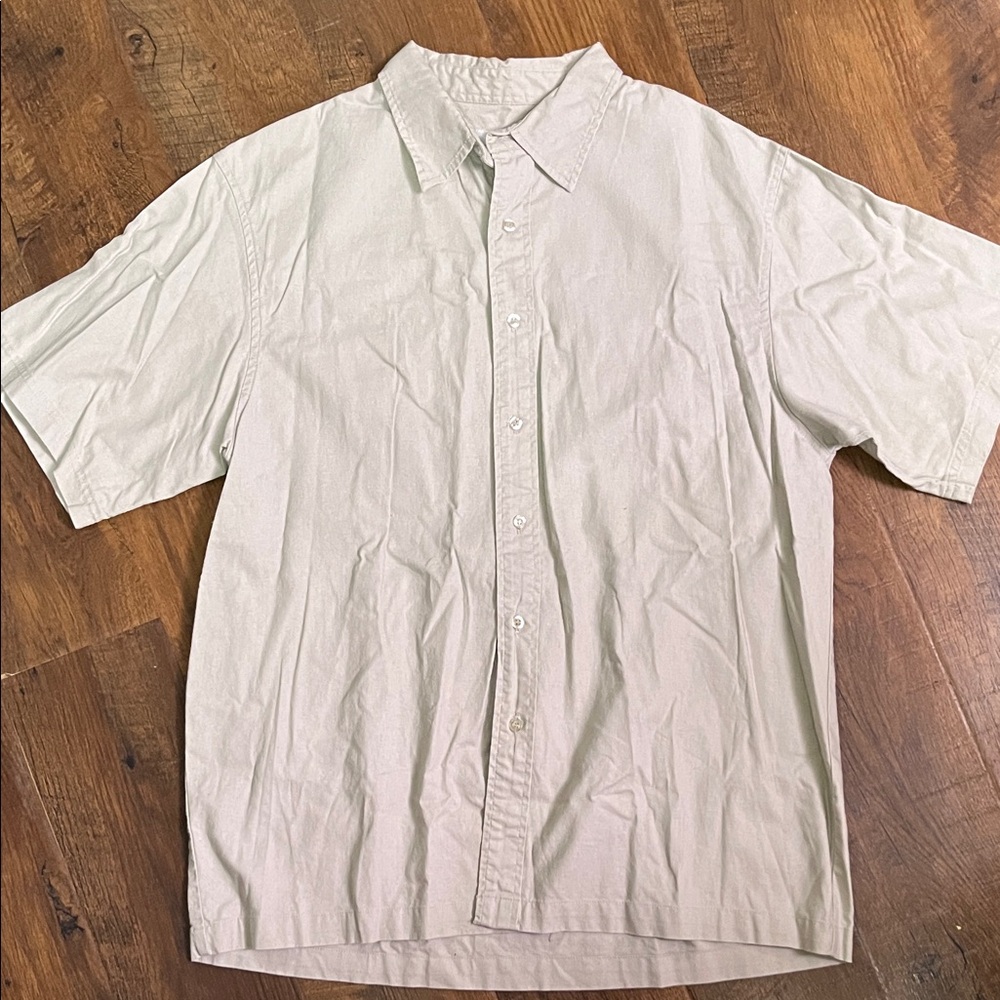 Vintage Men's Classic Cream Linen Cotton Blend Button Down Shirt